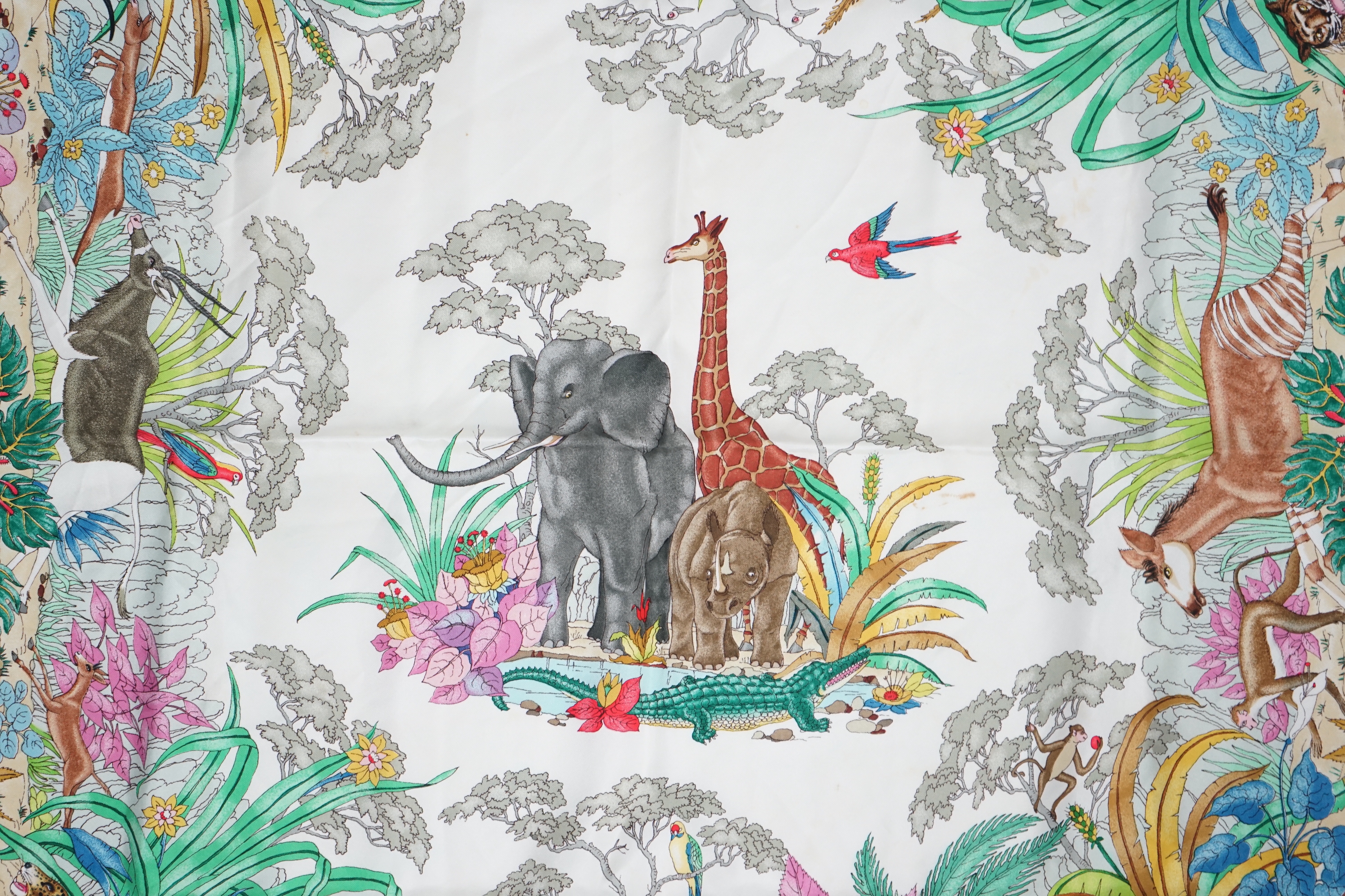 A Gucci 'Jungle' silk scarf, signed V. Accorneroa, 89cm x 89cm